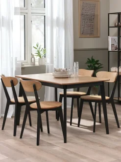 JEGIND L130 tafel eiken/zwart + 4 JEGIND stoelen eiken/zwart