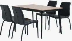 JEGIND L130 tafel eiken/zwart + 4 ASAA stoelen zwart