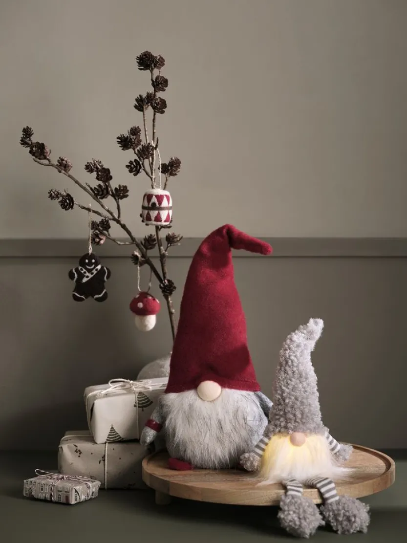 Kerstdecoratie MIMER 3 stuks bruin/rood/wit