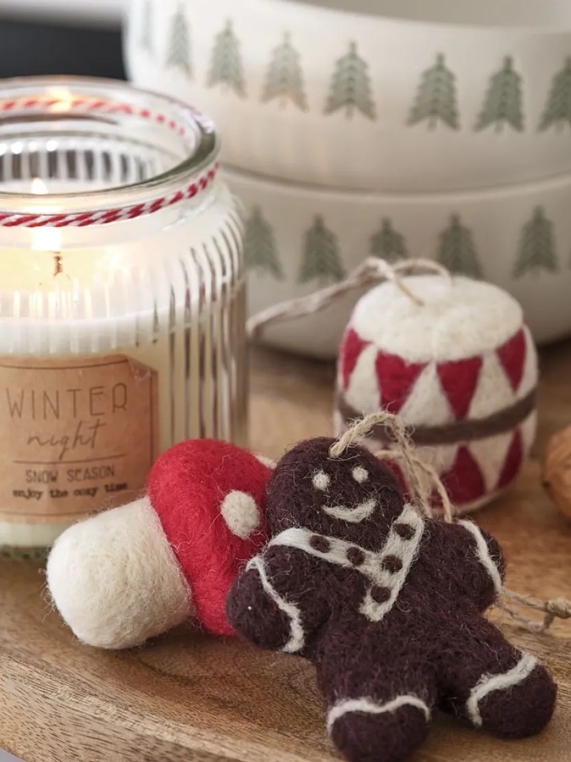 Kerstdecoratie MIMER 3 stuks bruin/rood/wit