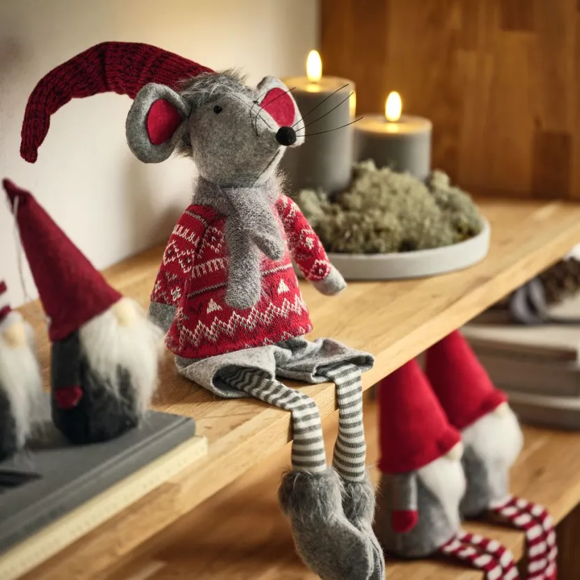 Kerstmuis GYLVE H67cm grijs