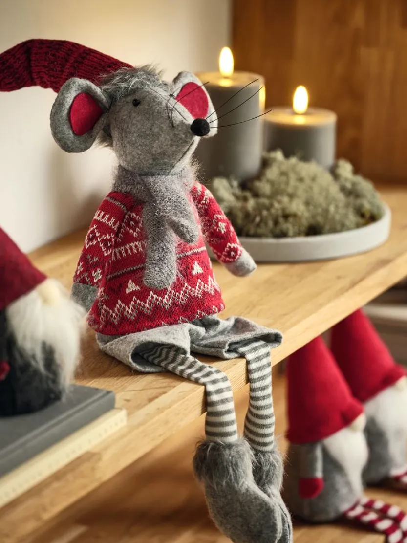 Kerstmuis GYLVE H67cm grijs