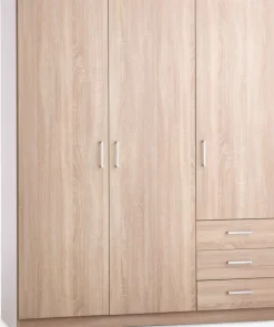 Kledingkast FANDRUP 145x176 3 deuren 3 lades licht eiken