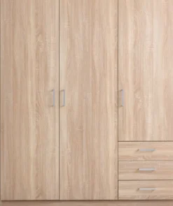 Kledingkast FANDRUP 145x176 3 deuren 3 lades licht eiken