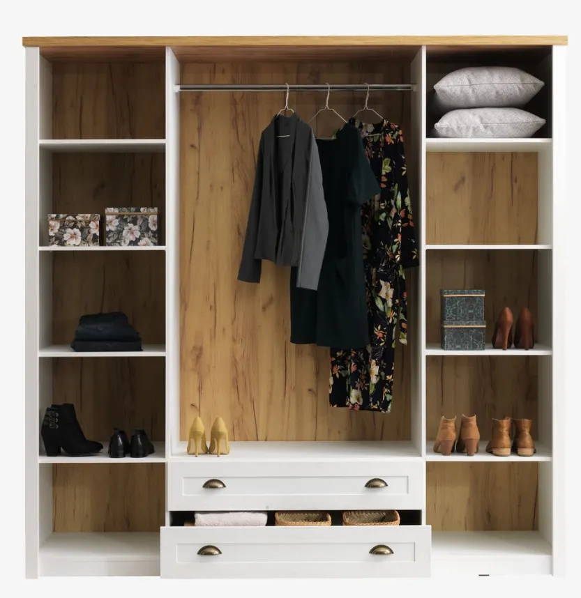 Kledingkast MARKSKEL 212x210 wit/eiken kleur