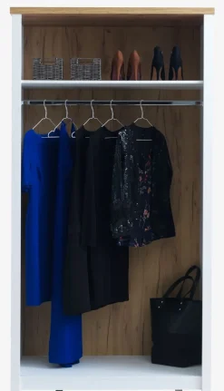 Kledingkast MARKSKEL 112x210 wit/eiken kleur