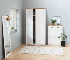 Kledingkast MARKSKEL 112x210 wit/eiken kleur