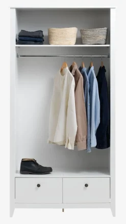 Kledingkast NORDBY 105x200 2 deuren 2 lades wit