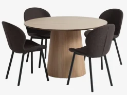 KLIPLEV Ø120 tafel eiken + 4 GEVNINGE stoelen beige/zwart
