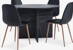 KRONDAL Ø110 tafel marmer + 4 JONSTRUP stoelen zwart/eiken