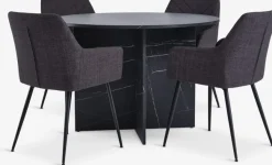KRONDAL Ø110 tafel marmer + 4 PURHUS stoelen grijs/zwart