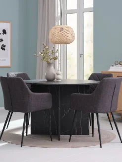 KRONDAL Ø110 tafel marmer + 4 PURHUS stoelen grijs/zwart