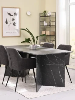 KRONDAL L180 tafel marmer + 4 PURHUS stoelen grijs/zwart