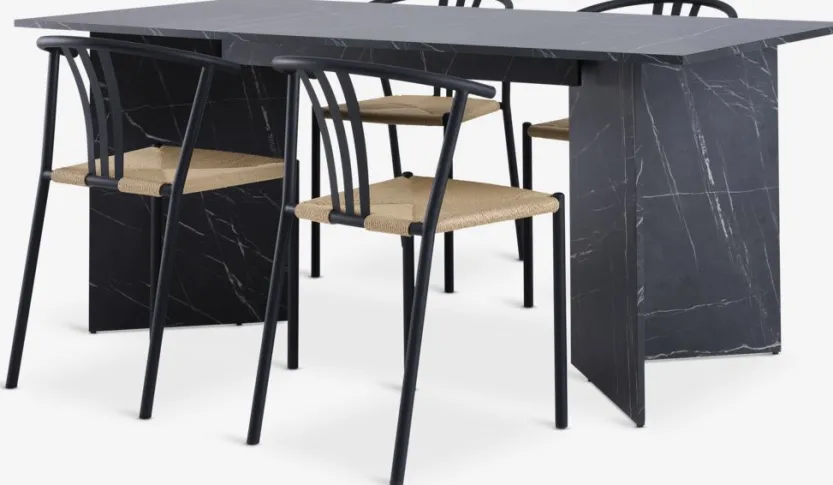 KRONDAL L180 tafel marmer + 4 JYDERUP zwart/naturel