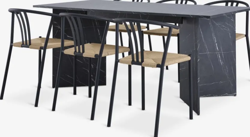 KRONDAL L180 tafel marmer + 4 JYDERUP zwart/naturel