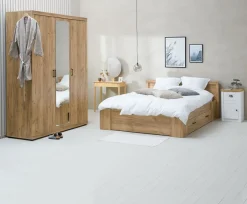 Ladekast MARKSKEL 4 lades wit/eiken kleur