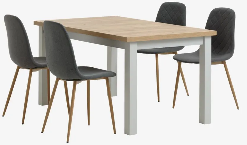 MARKSKEL L150/193 tafel grijs + 4 JONSTRUP asfalt/eiken