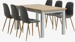 MARKSKEL L150/193 tafel grijs + 4 JONSTRUP asfalt/eiken