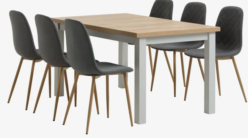 MARKSKEL L150/193 tafel grijs + 4 JONSTRUP asfalt/eiken