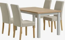 MARKSKEL L150/193 tafel lichtgrijs + 4 TUREBY stoelen beige