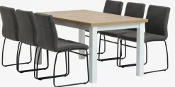 MARKSKEL L150/193 tafel wit/eiken + 4 HAMMEL stoelen grijs