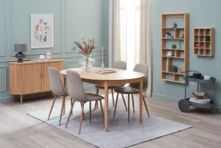 MARSTRAND Ø110 tafel eiken + 4 BISTRUP stoelen zand