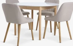 MARSTRAND Ø110 tafel wit + 4 ADSLEV beige
