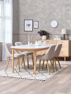 MARSTRAND Ø110 tafel wit + 4 ADSLEV beige