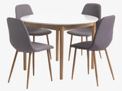MARSTRAND Ø110 tafel wit + 4 JONSTRUP stoelen grijs