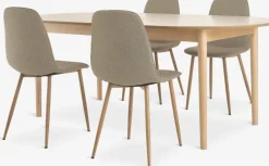 MARSTRAND L200/280 tafel eiken + 4 BISTRUP stoelen zand