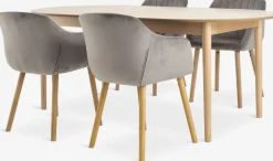 MARSTRAND L200/280 tafel eiken + 4 ADSLEV fluweel grijs