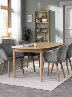 MARSTRAND L200/280 tafel eiken + 4 ADSLEV fluweel grijs