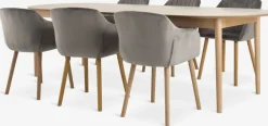 MARSTRAND L200/280 tafel eiken + 4 ADSLEV fluweel grijs
