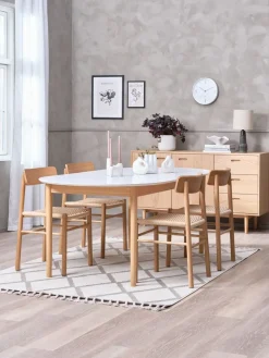 MARSTRAND L200/280 tafel wit + 4 ISLEV eiken