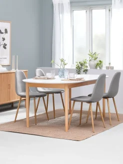 MARSTRAND L200/280 tafel wit + 4 JONSTRUP grijs/eiken