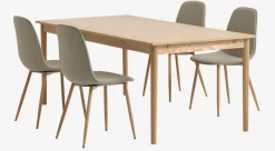 MARSTRUP L190/280 tafel eiken + 4 BISTRUP stoelen zand