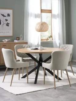 NORTOFT Ø120 tafel eiken + 4 BELLINGE stoelen zand/eiken