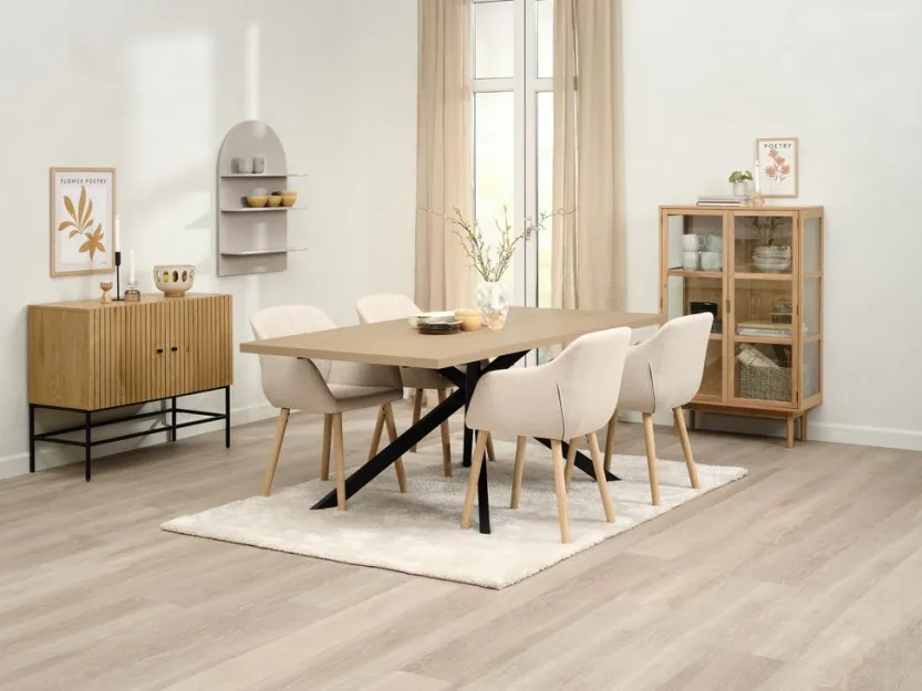 NORTOFT L200 tafel eiken + 4 ADSLEV stoelen beige stof