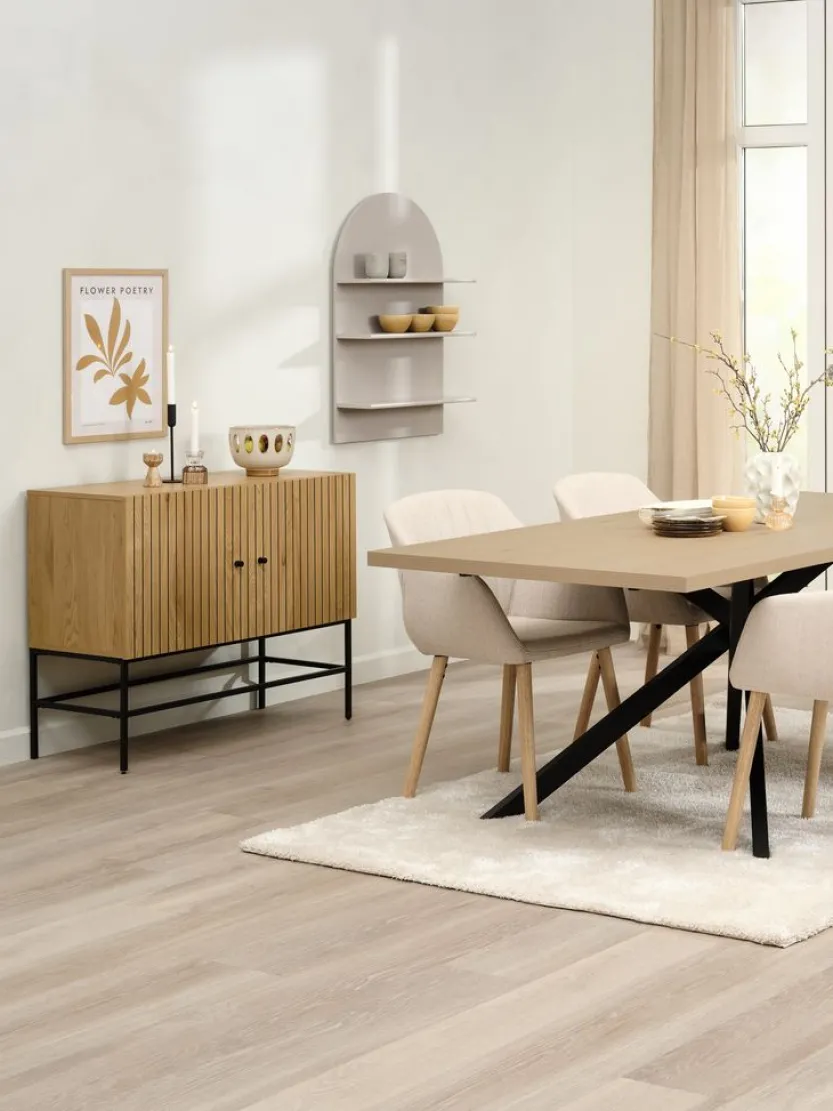 NORTOFT L200 tafel eiken + 4 ADSLEV stoelen beige stof