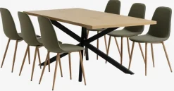 NORTOFT L200 tafel eiken + 4 BISTRUP stoelen olijf