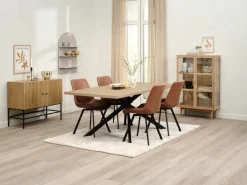 NORTOFT L200 tafel eiken + 4 HYGUM stoelen cognac
