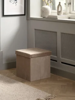 Poef AUNING 38x38 met opbergruimte fluweel donkerzand