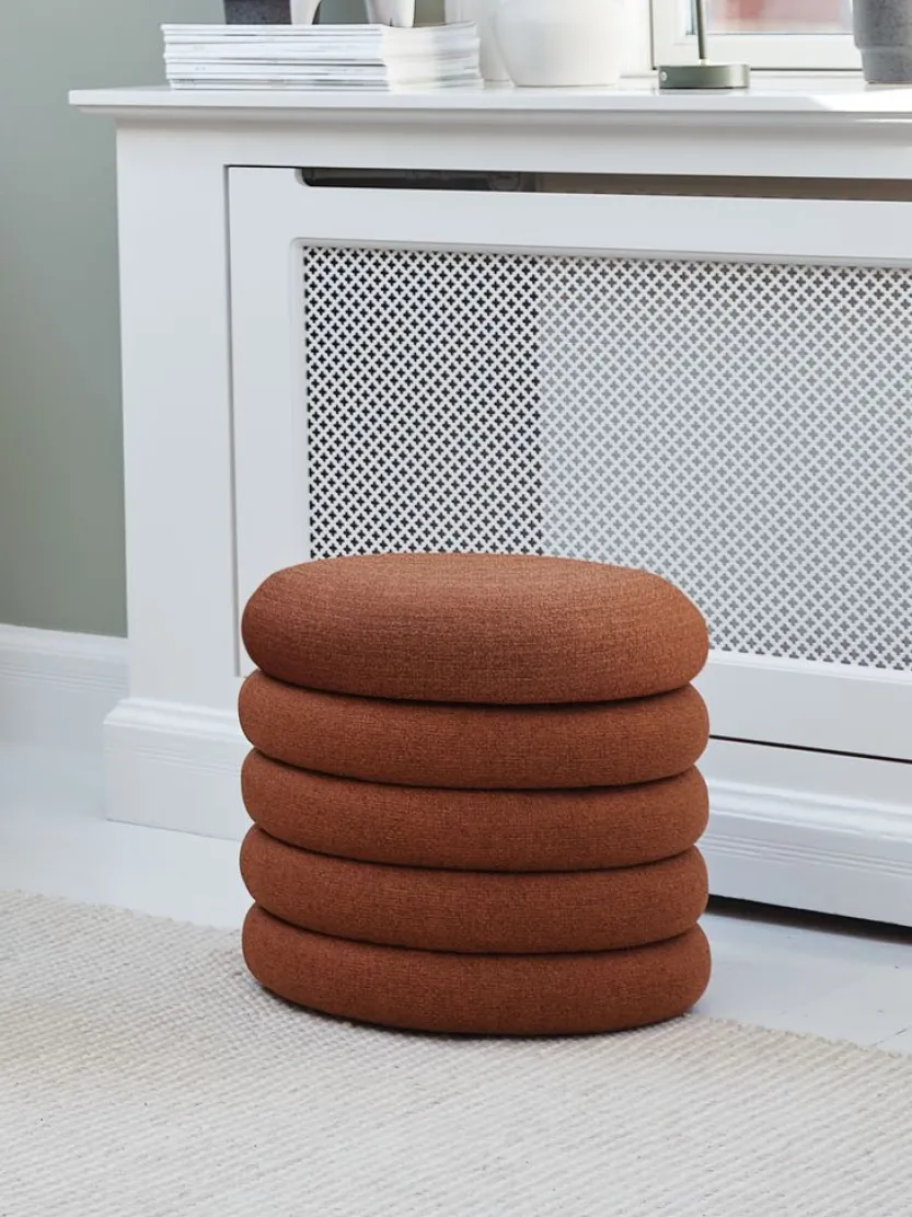 Poef DALENE Ø45 met opbergruimte terracotta stof