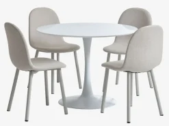 RINGSTED Ø100 tafel wit + 4 EJSTRUP stoelen beige