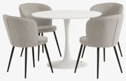 RINGSTED Ø100 tafel wit + 4 RISSKOV lichtgrijs
