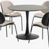 RINGSTED Ø100 tafel zwart + 4 TESTRUP stoelen zand