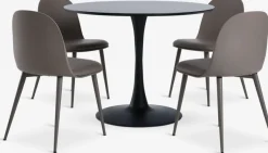RINGSTED Ø100 tafel zwart + 4 ULDAL stoelen bruin