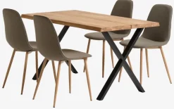 ROSKILDE/ROSLEV L140 naturel + 4 BISTRUP stoelen olijf