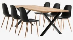 ROSLEV L200 tafel naturel eiken + 4 JONSTRUP zwart/eiken