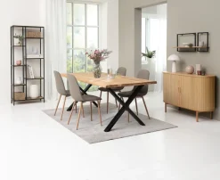 ROSLEV L200 tafel naturel eiken + 4 BISTRUP stoelen olijf